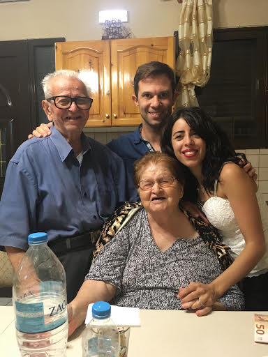 Celebrating our engagement with yia yia and papou in a village in Greece