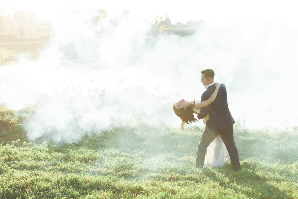 Bride and Groom Smokebomb photo session at The Arlington Estate