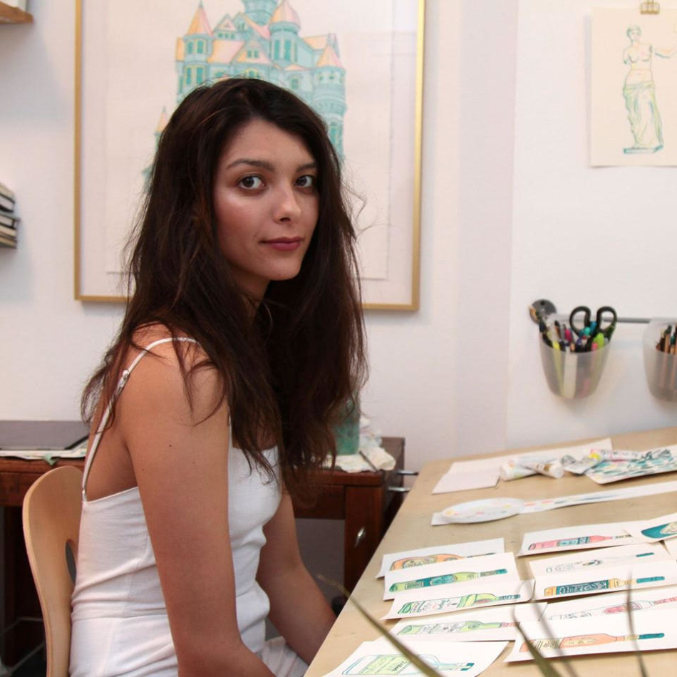 Toronto based cheeky illustrator and painter Julia Mercanti in the studio