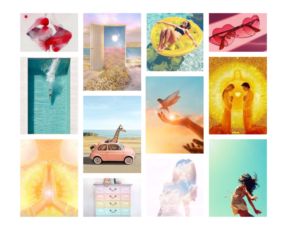 2023 Vision board for Spark Theme: refreshing, abundant, trusting, resourced and full of grace. 