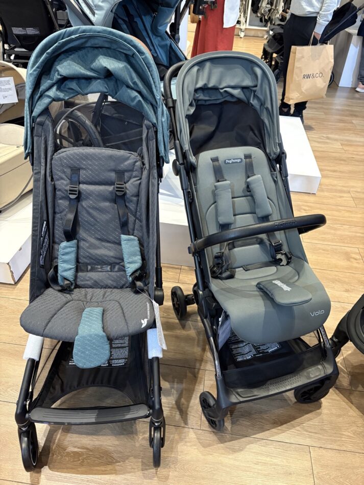 A side by side comparison of Evenflo Hummingbird vs. Peg Perego Volo travel strollers
